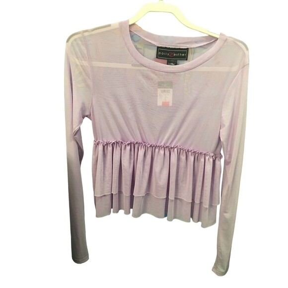POLLY & ESTHER Women's Size L Lavender Sheer Long Sleeve Top NWT 💘 ☁️ 🌌 - Picture 3 of 6